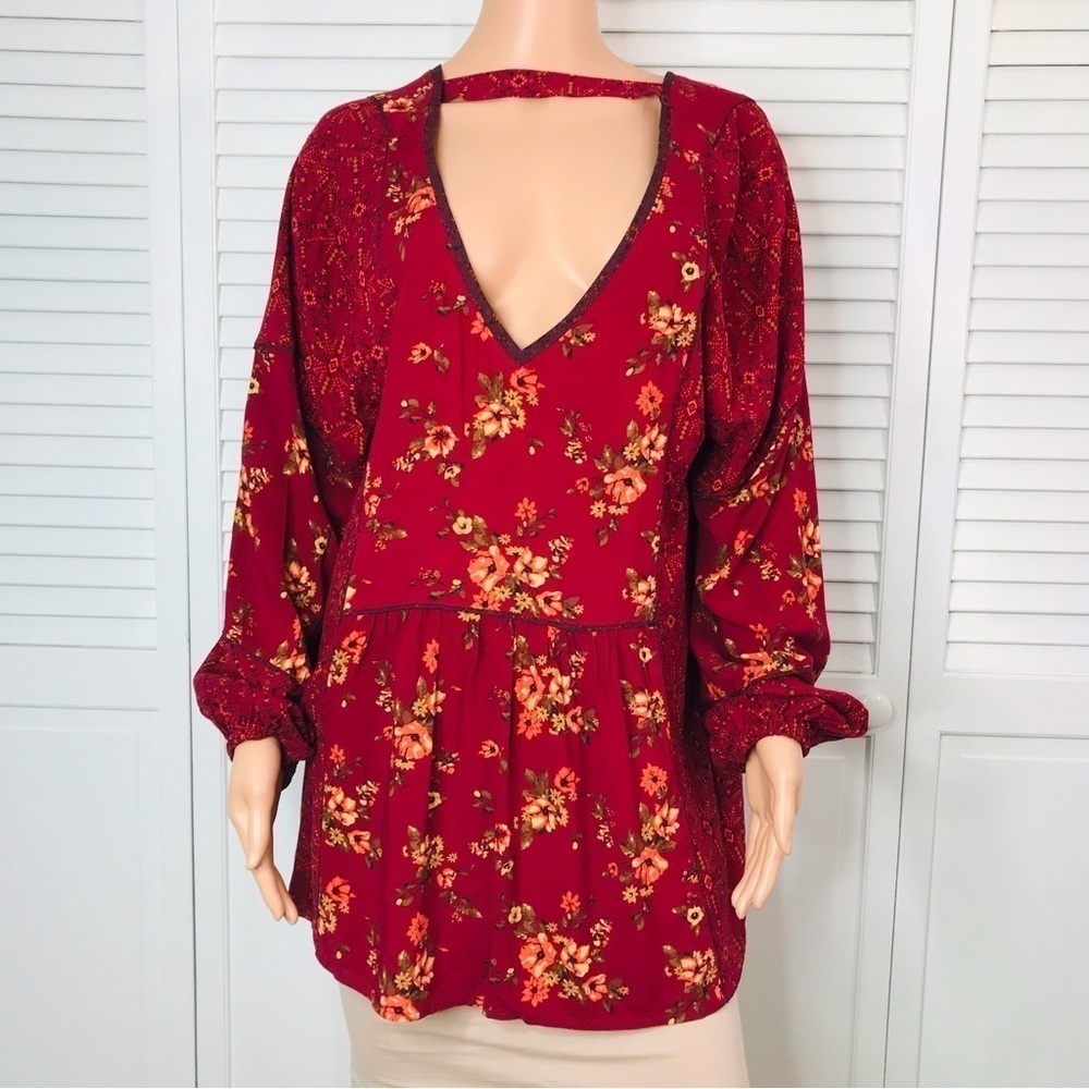 New MAURICES Red Fall V-Neck Long Sleeve Blouse Size 1X